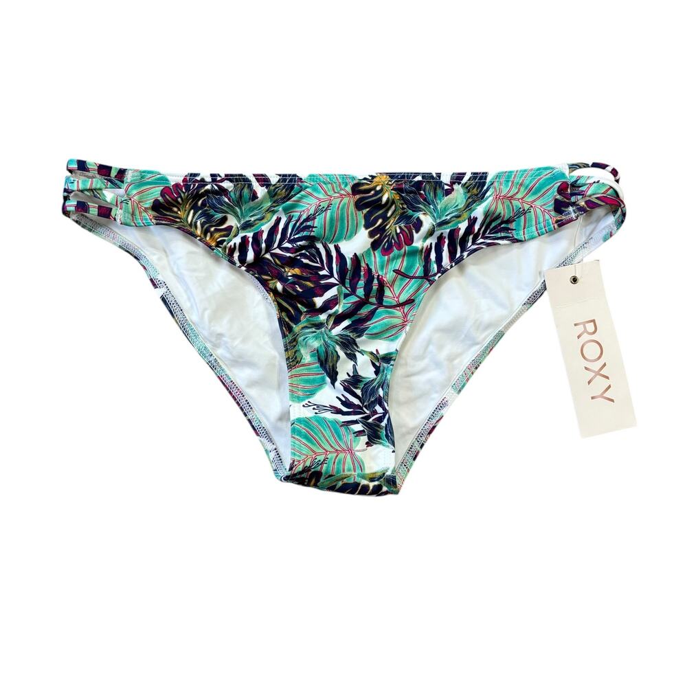 Roxy Palm Leaf Green Purple Palm Leaf Bikini Bottoms Women’s L Beach Swim Pool